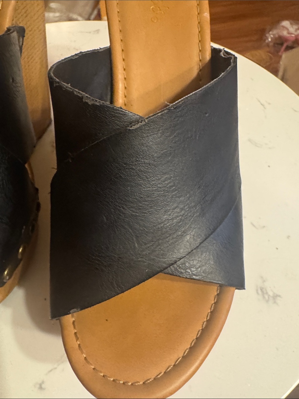 Candie's Black Cross-Band Wedge Slide Sandals - Picture 8 of 10